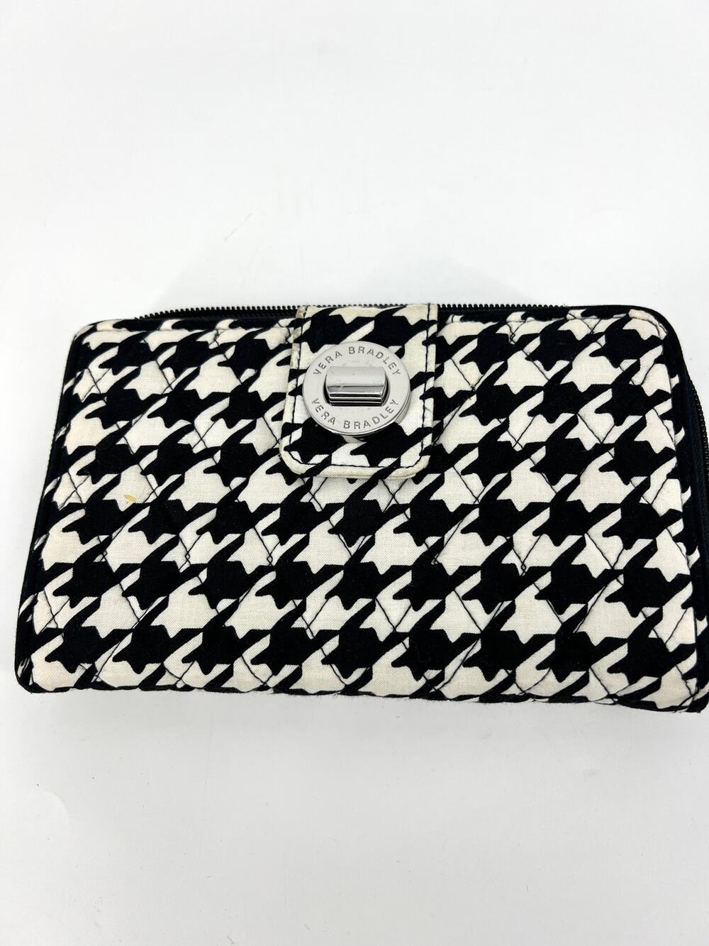 Vera Bradley Midnight Houndstooth Turn Latch Zip Around Wallet Preowned - Picture 1 of 6